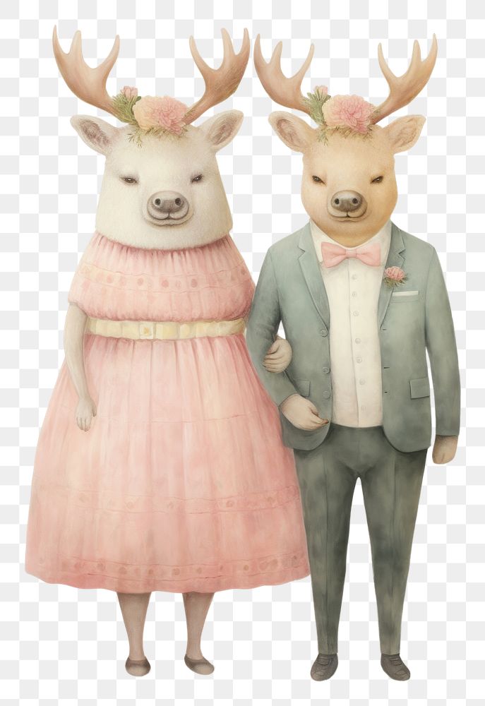PNG  Couple deer costumes wedding dress drawing animal mammal. AI generated Image by rawpixel.