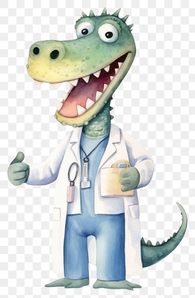 PNG Crocodile doctor holding cartoon animal. 