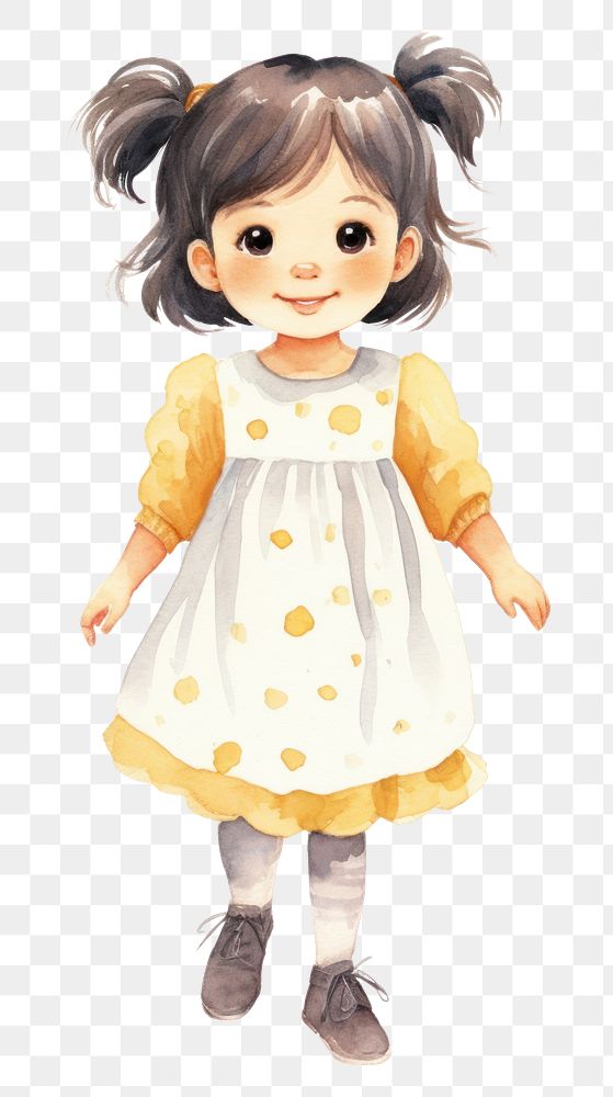 PNG  Little girl cartoon doll cute. AI generated Image by rawpixel.