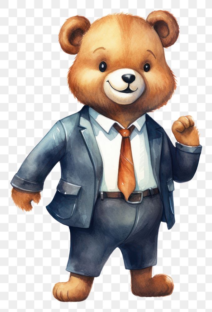 PNG Cute animal characters wearing a business suit bear toy representation. AI generated Image by rawpixel.