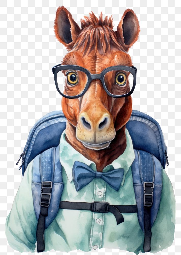 PNG Horse student portrait glasses animal. AI generated Image by rawpixel.