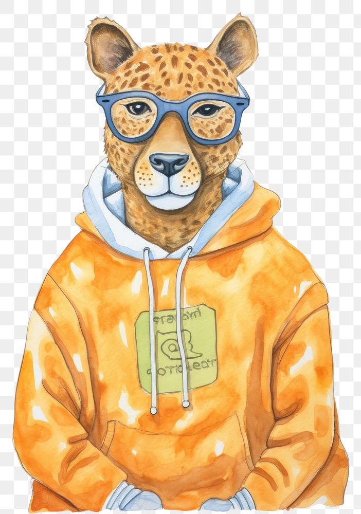 PNG Leopard student sweatshirt glasses drawing. 