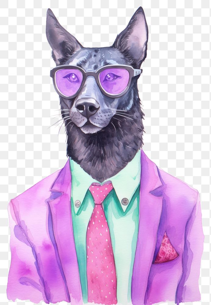 PNG Animal wearing suit glasses drawing mammal. 