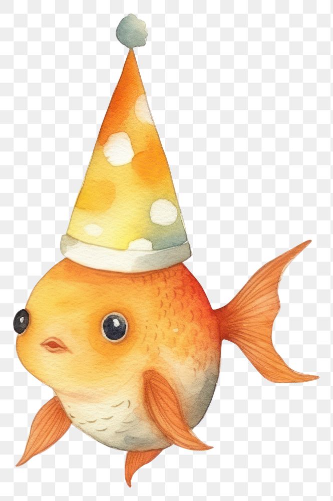 PNG Goldfish cartoon party hat character. AI generated Image by rawpixel.