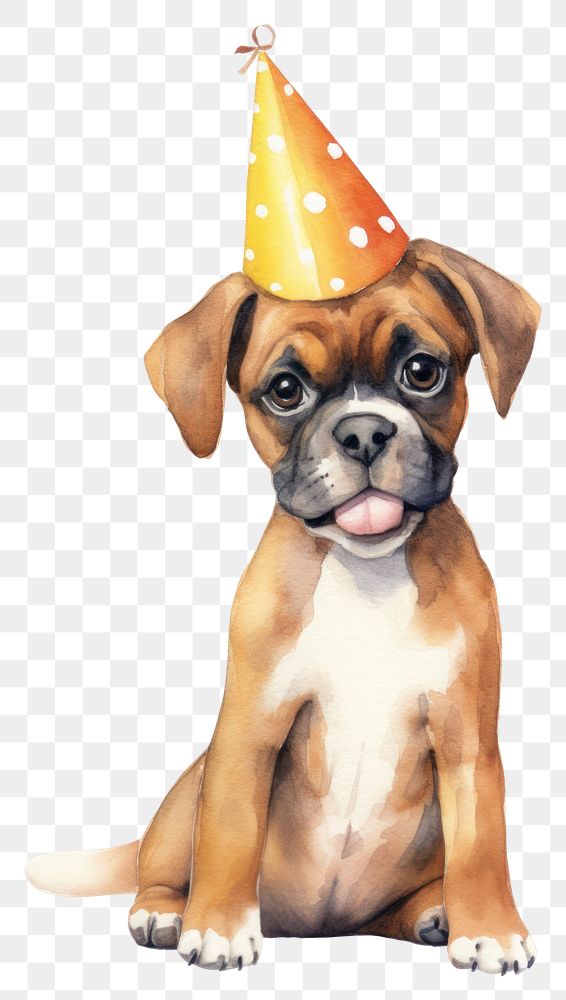 PNG Boxer party hat wearing puppy. AI generated Image by rawpixel.