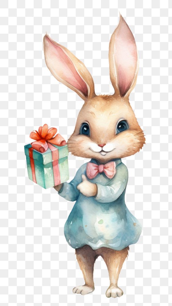 PNG Rabbit character holding small gift box celebration mammal animal. AI generated Image by rawpixel.