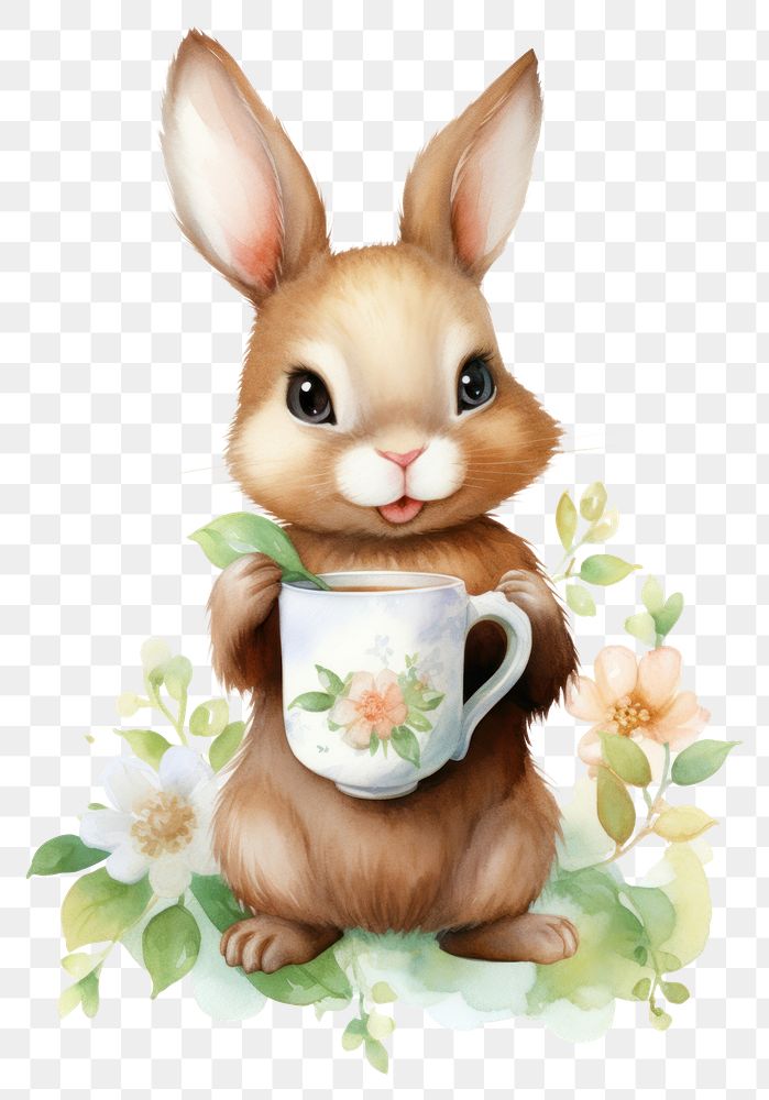 PNG Rabbit character animal cup mammal. AI generated Image by rawpixel.