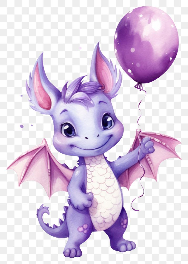 PNG Dragon cute character balloon purple celebration
