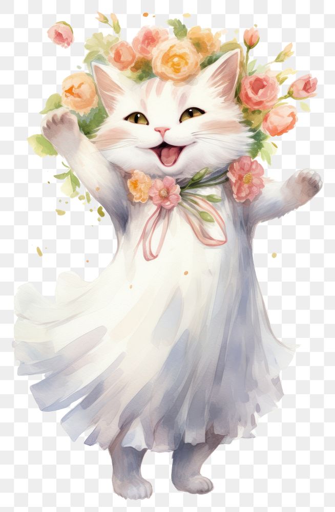 PNG Cat character wearing wedding dress celebration mammal flower. AI generated Image by rawpixel.