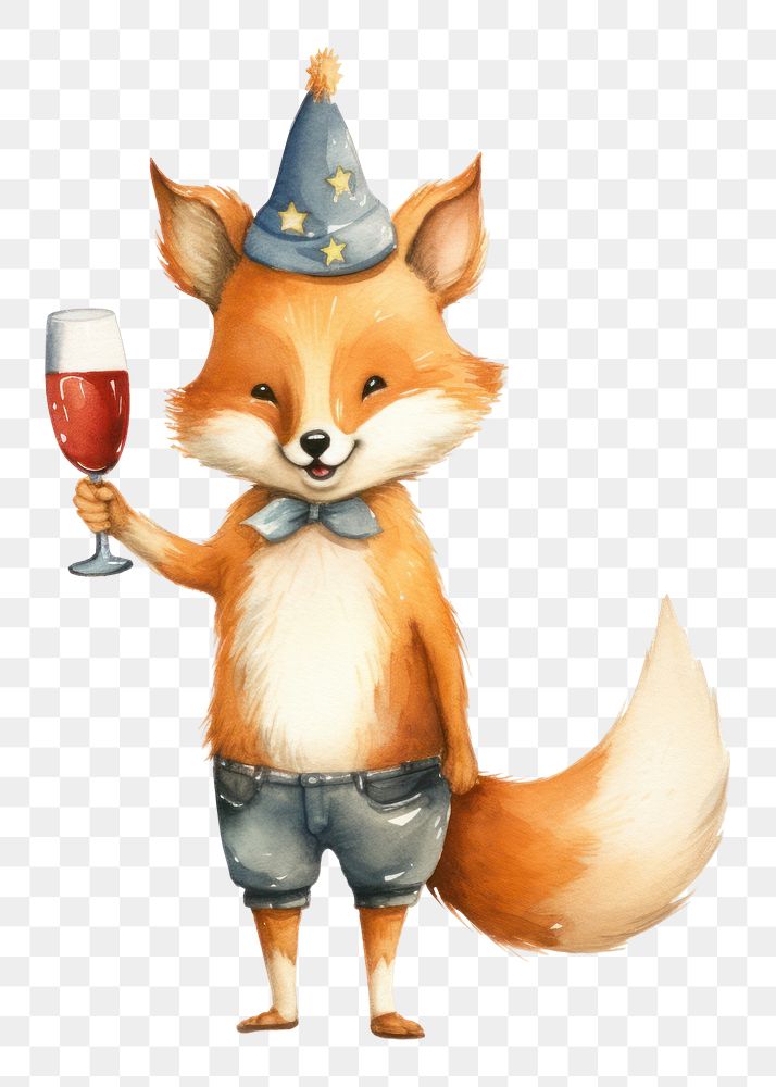 PNG Fox character holding champagne animal celebration mammal. AI generated Image by rawpixel.