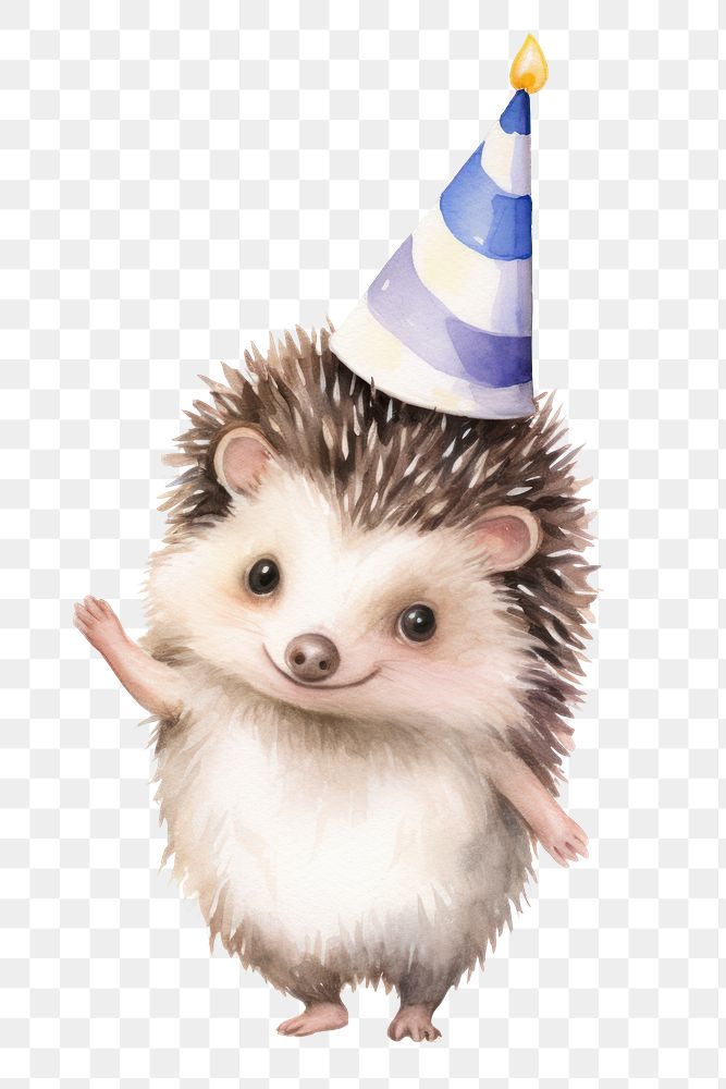PNG Hedgehog character wearing party hat animal celebration mammal. AI generated Image by rawpixel.