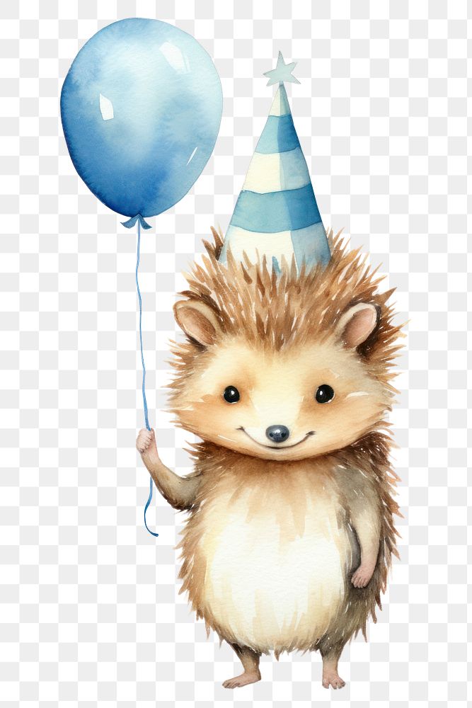 PNG Hedgehog character wearing party hat animal celebration balloon. AI generated Image by rawpixel.