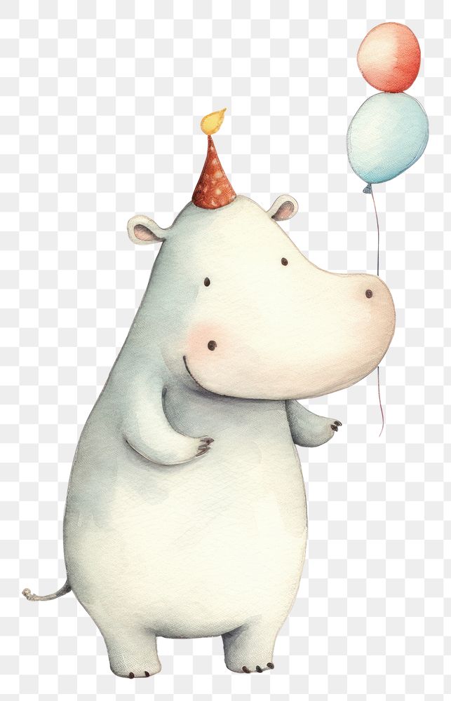 PNG Cute hippo playing trumpet balloon mammal animal. 