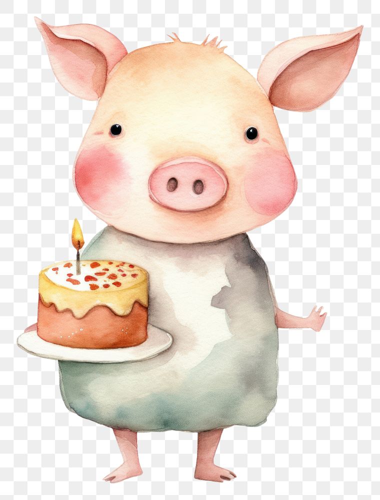 PNG Cute pig holding birthday cake dessert mammal animal. AI generated Image by rawpixel.