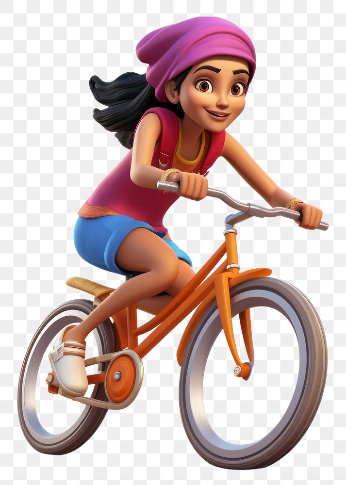 PNG Indian woman cycling bicycle vehicle cartoon. AI generated Image by rawpixel.
