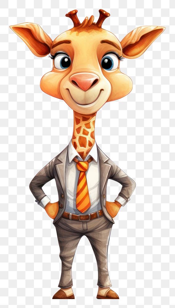 PNG Giraffe salesperson cartoon mammal animal. 