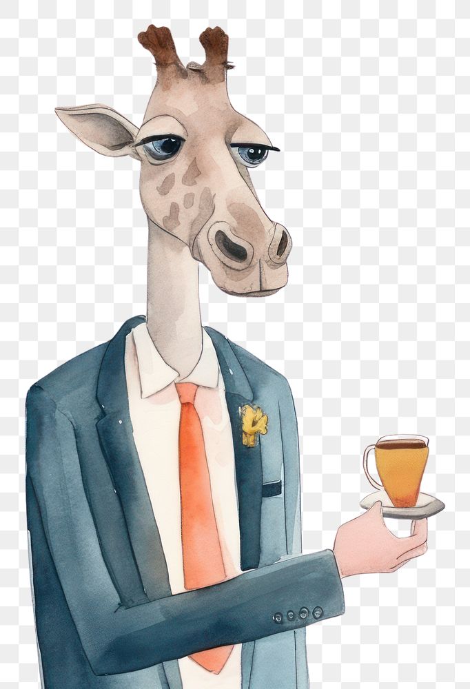 PNG Giraffe salesperson greeting customer cartoon animal mammal. 