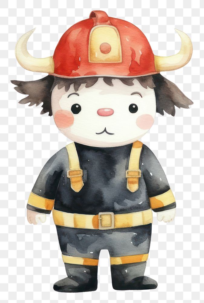 PNG Cow fireman costume figurine cartoon representation. AI generated Image by rawpixel.