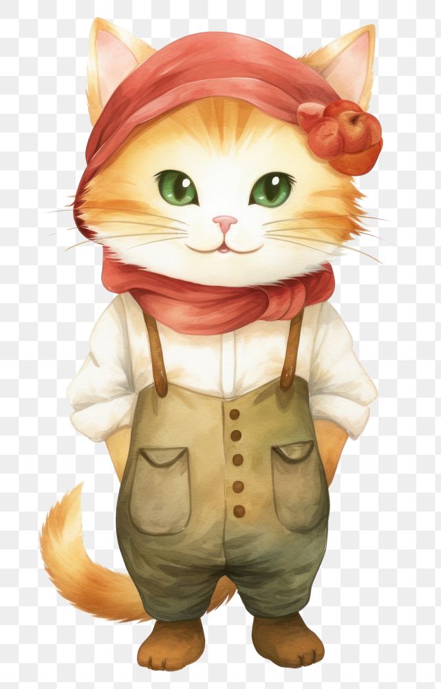 PNG Cat persian farmer costume cartoon cute representation. AI generated Image by rawpixel.