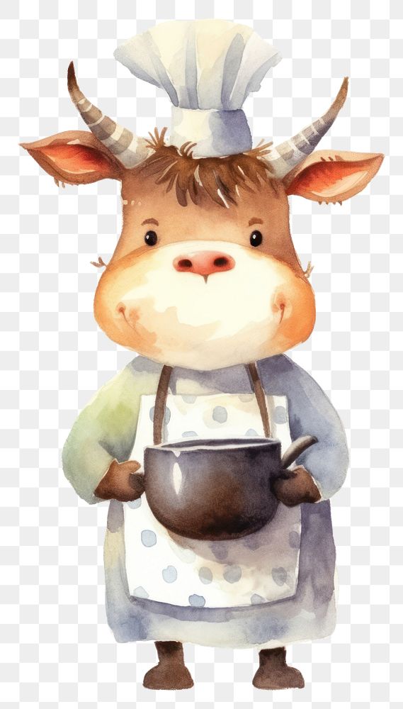 PNG Characters cow cooking cartoon cattle mammal. AI generated Image by rawpixel.