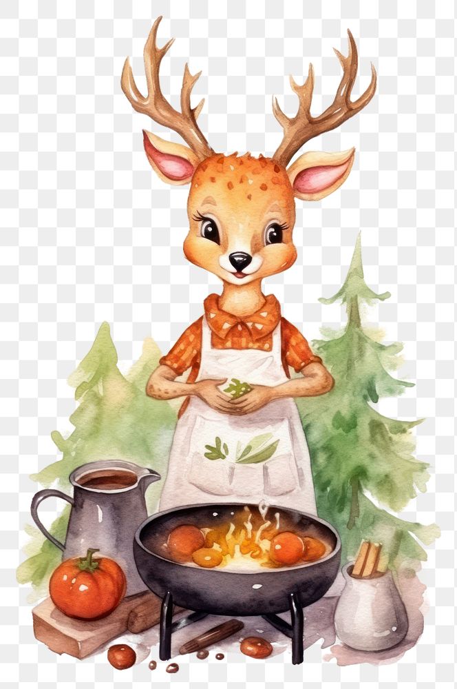 PNG Characters deer cooking cartoon mammal animal. 