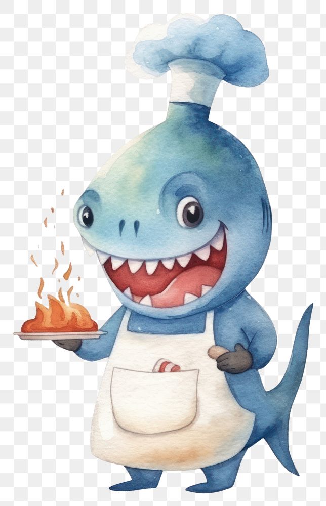 PNG Characters shark cooking cartoon animal representation. AI generated Image by rawpixel.