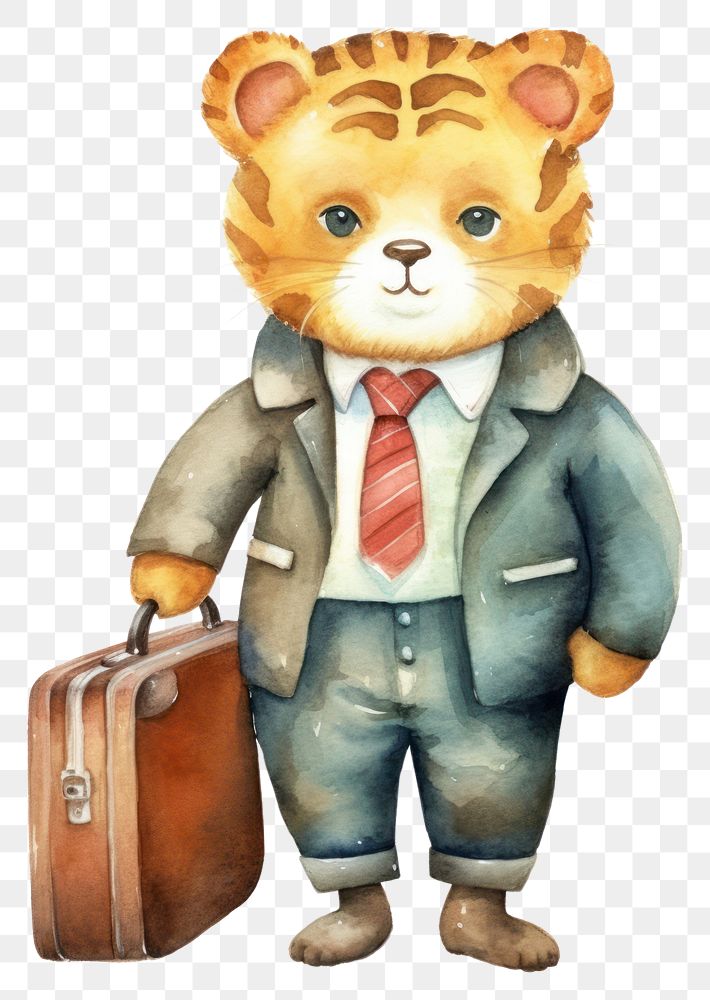 PNG Tiger wearing suit luggage cartoon mammal. AI generated Image by rawpixel.