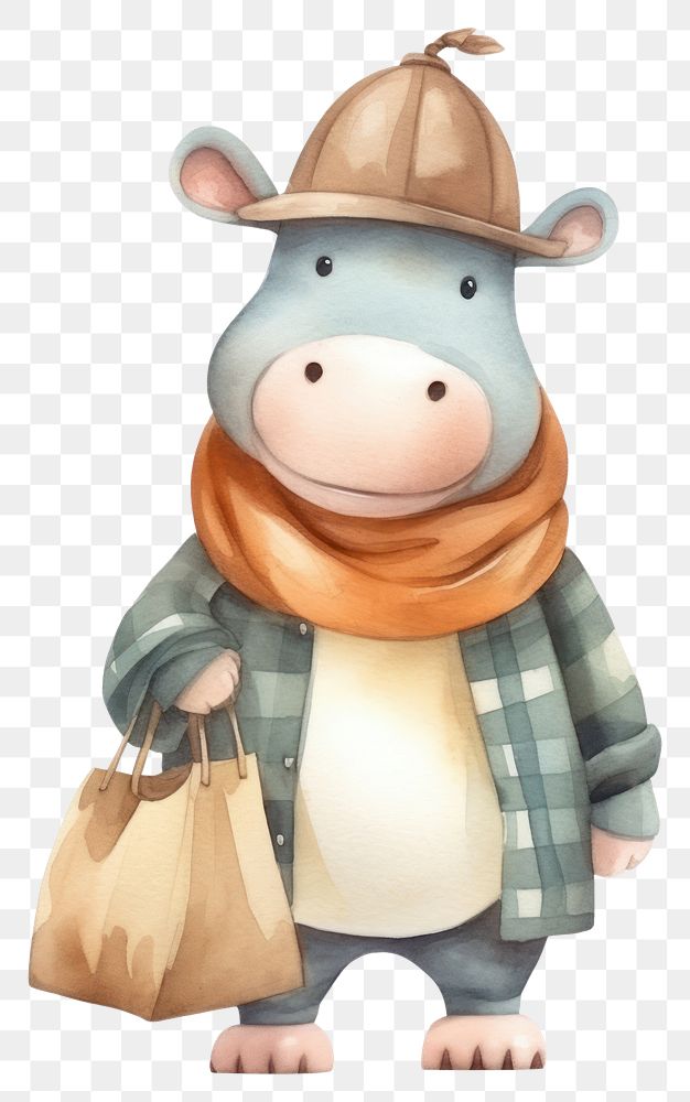 PNG Hippo holding shopping bag cartoon animal toy. AI generated Image by rawpixel.