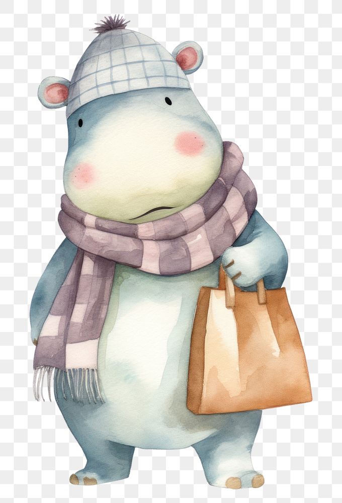 PNG Hippo holding shopping bag cartoon cute rat. 