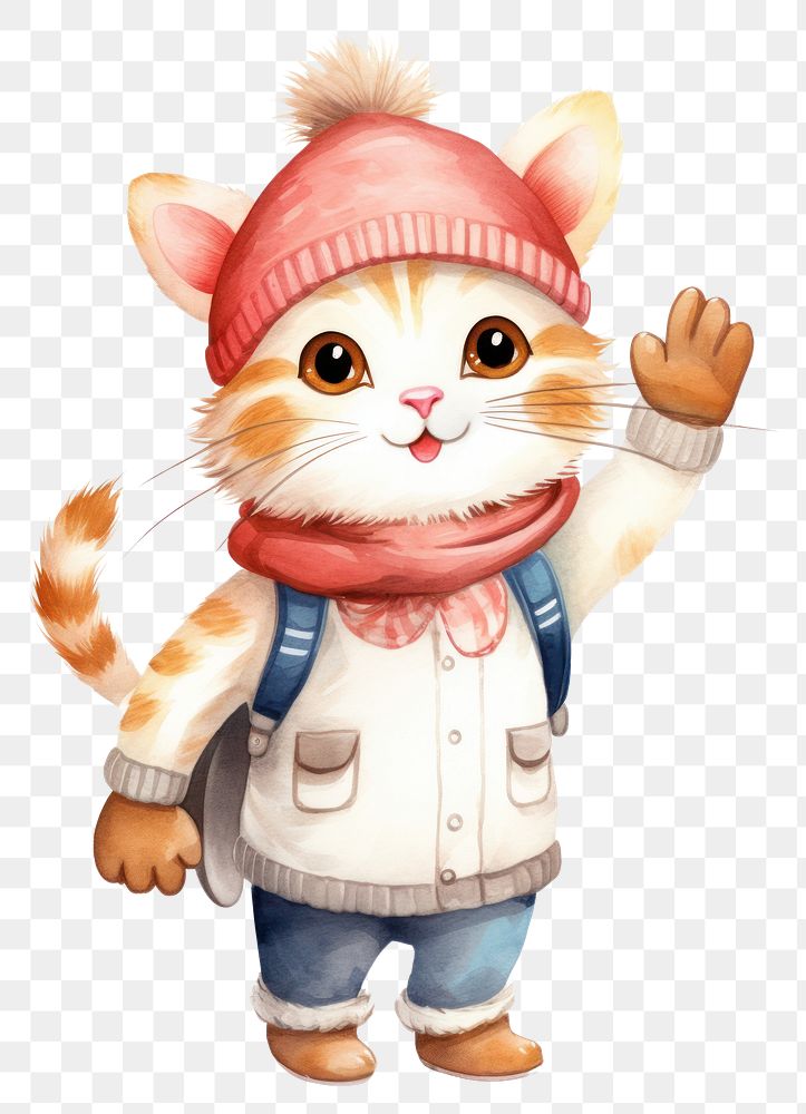 PNG Cat waving hand cartoon cute white background. AI generated Image by rawpixel.