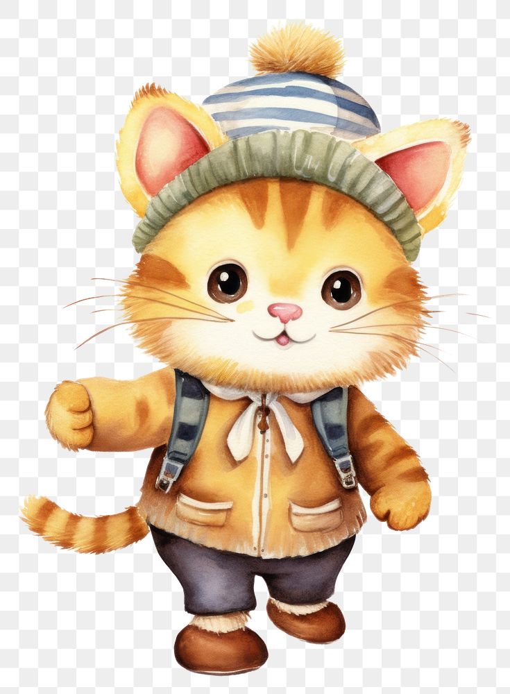PNG Cat holding backpack cartoon cute white background. AI generated Image by rawpixel.