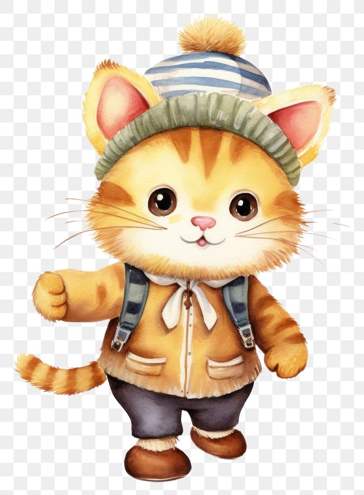 PNG Cat holding backpack cartoon cute  