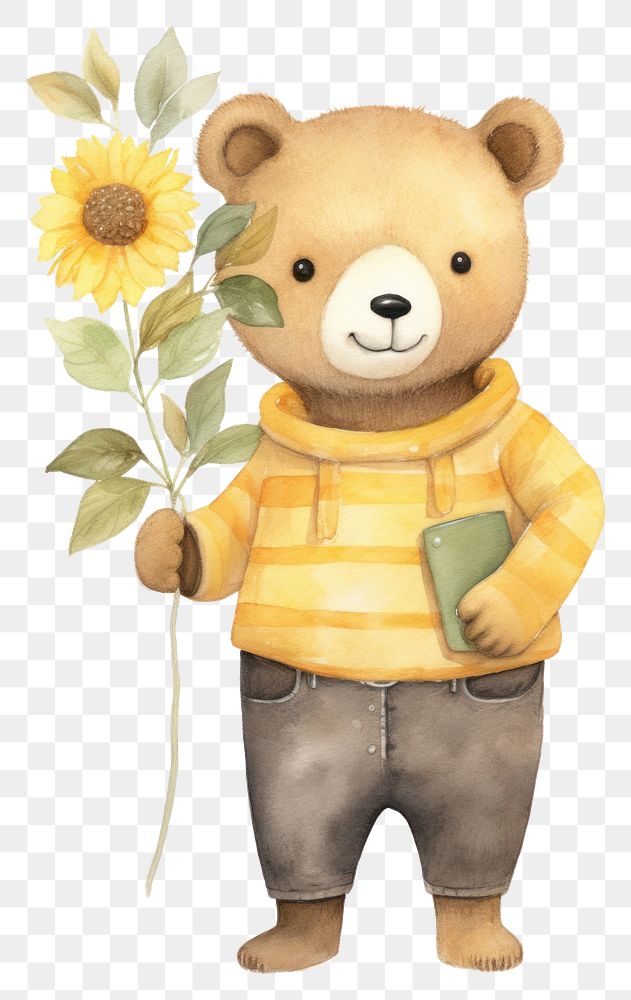 PNG Bear sunflower holding mammal. AI generated Image by rawpixel.