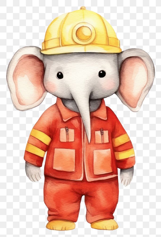 PNG Elephant firefighter costume cartoon helmet cute. AI generated Image by rawpixel.