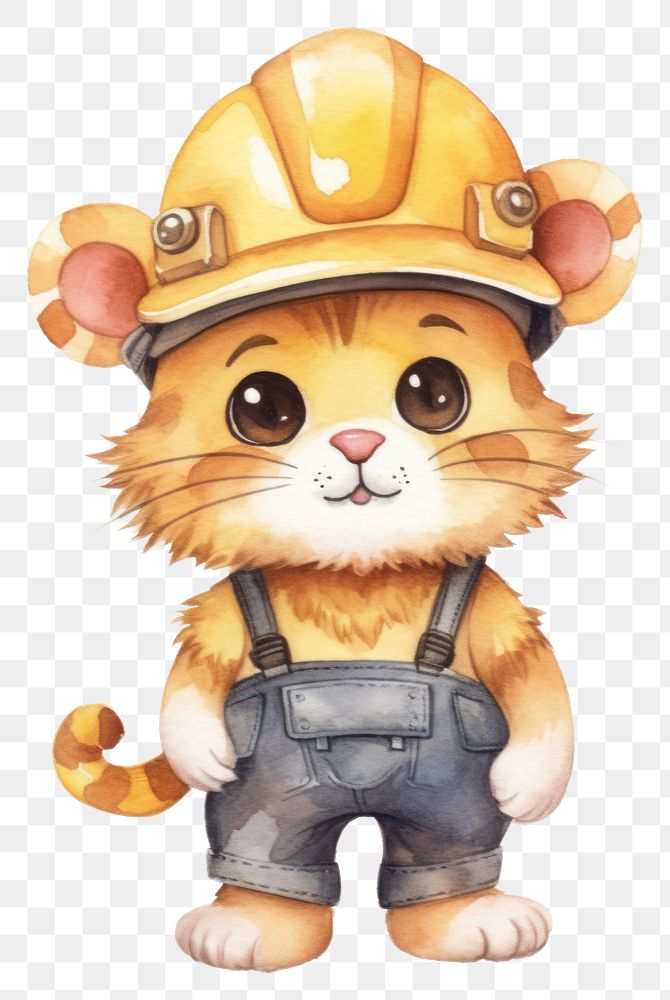 PNG Lion engineer cartoon hardhat helmet. 