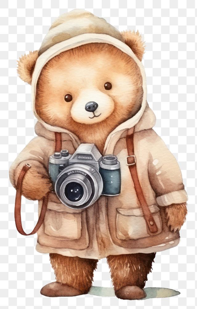PNG Baby cute grizzly bear camera photo toy. AI generated Image by rawpixel.