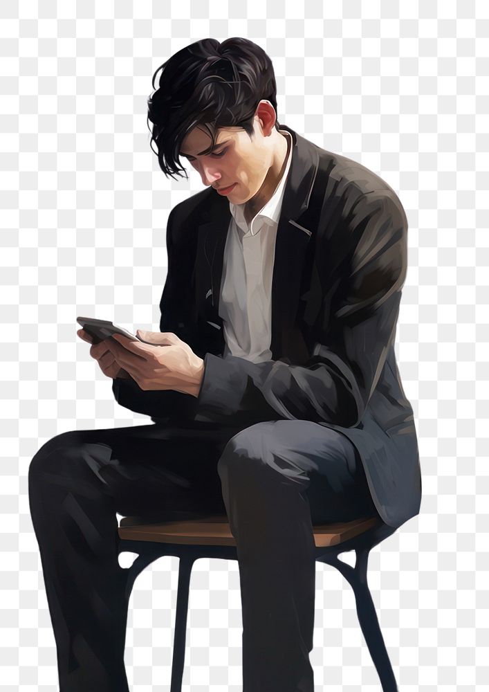 PNG Phone sitting adult male. AI generated Image by rawpixel.