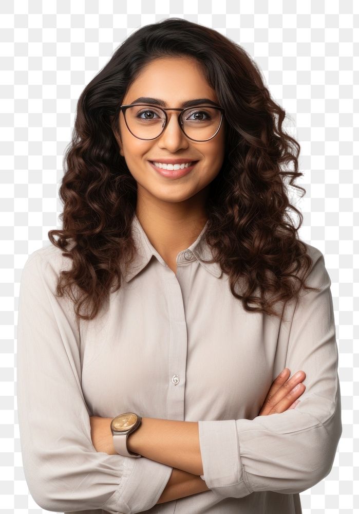 PNG Indian woman glasses portrait smile. 