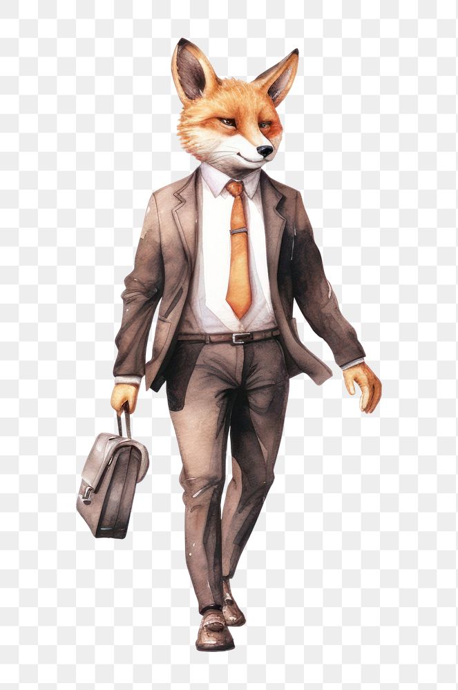 PNG  Fox wearing suit animal walking mammal. AI generated Image by rawpixel.