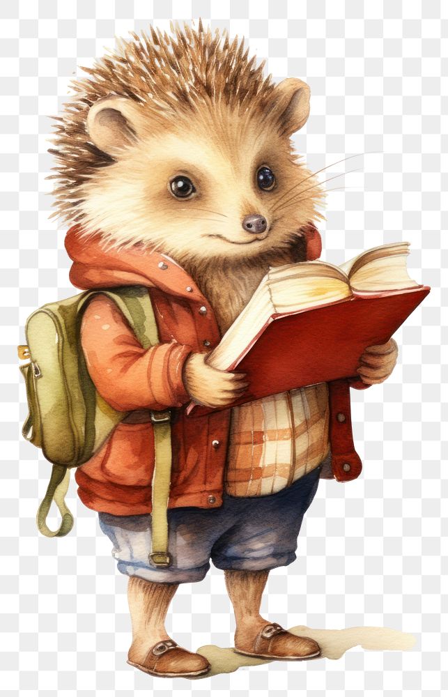 PNG Hedgehog character wearing student costume reading mammal animal. AI generated Image by rawpixel.