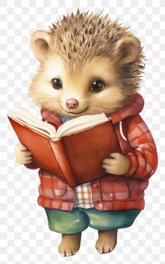 PNG Hedgehog character wearing student costume reading mammal rodent. 