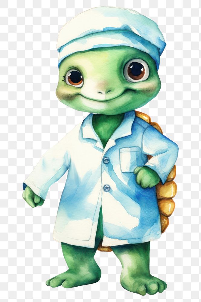 PNG Turtle character wearing surgeon costume cute white background representation. AI generated Image by rawpixel.