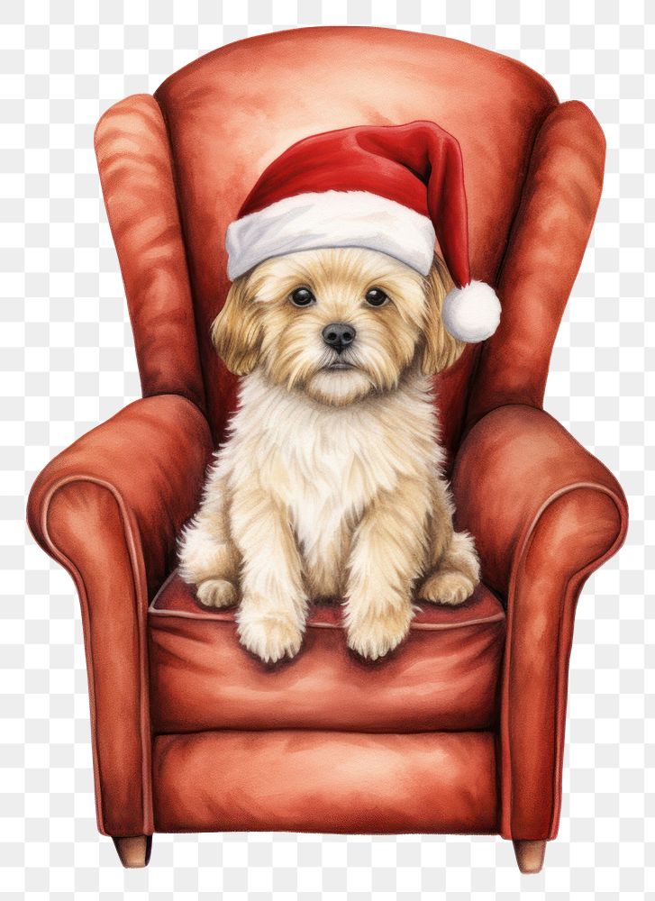 PNG Dog wear christmas hat armchair furniture mammal. AI generated Image by rawpixel.