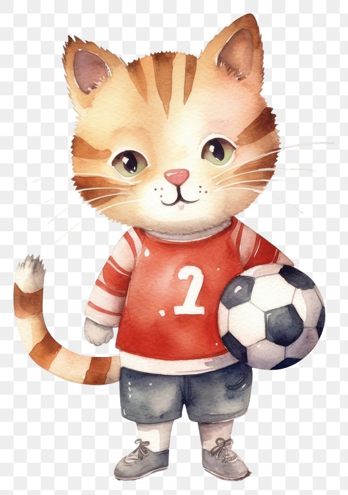 PNG A cat wearing sport wear playing football sports mammal animal. AI generated Image by rawpixel.