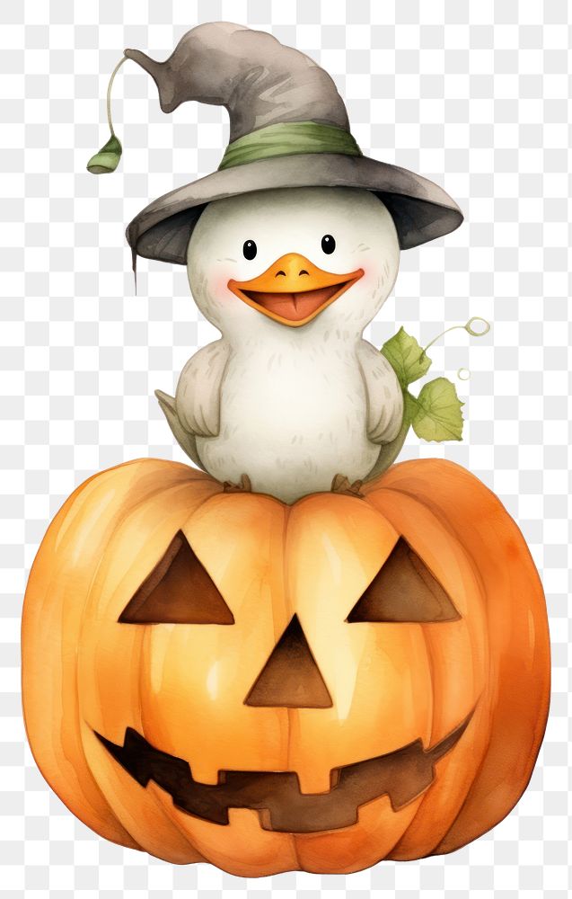 PNG Duck hugging halloween pumpkin vegetable cartoon anthropomorphic. AI generated Image by rawpixel.