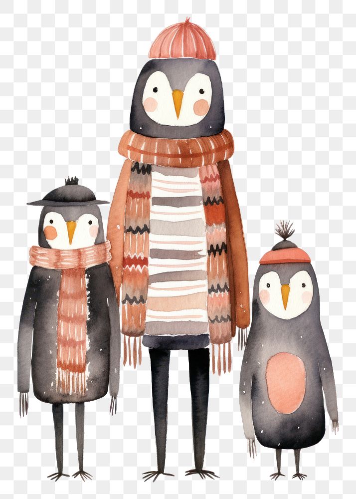PNG A family penguin wearing sweater animal bird anthropomorphic. AI generated Image by rawpixel.