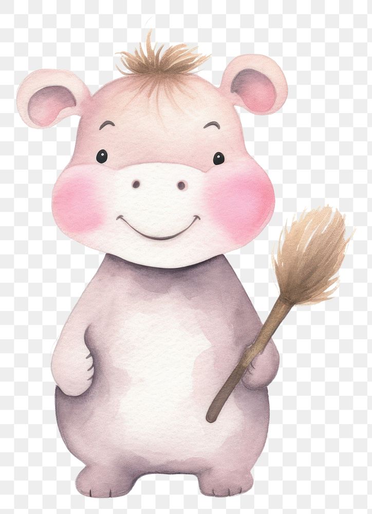 PNG Hippo holding hairbrush cartoon animal nature. AI generated Image by rawpixel.