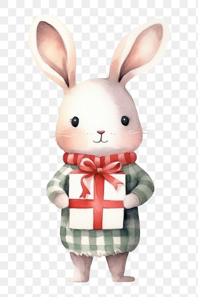 PNG Rabbit holding christmas present cartoon mammal white. AI generated Image by rawpixel.