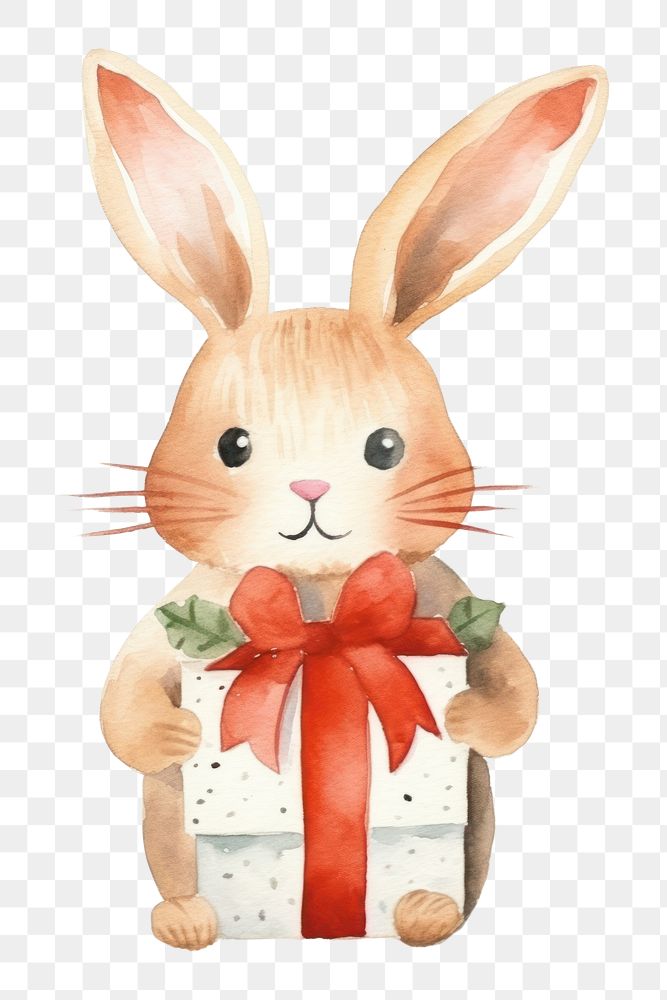 PNG Rabbit holding christmas present cartoon mammal animal. 