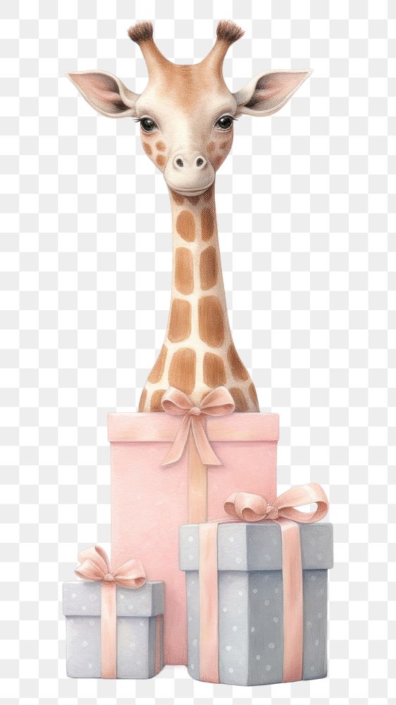 PNG Giraffe holding a gift boxs mammal animal cute. AI generated Image by rawpixel.